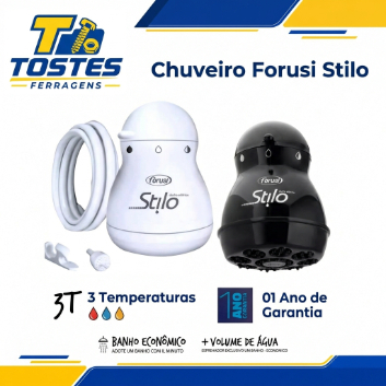 Chuveiro Ducha Forusi Stilo 3 temperaturas 220v e 127v Branco ou Preto Banho Relaxante Econômico