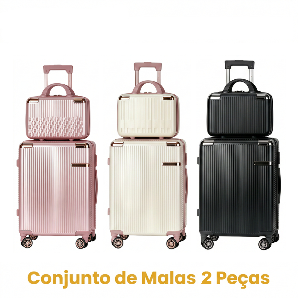 Mala de Viagem 20 Pol com Frasqueira – 4 Rodas 360° e Zíper Extensível 10 kg em Fibra Resistente-V7