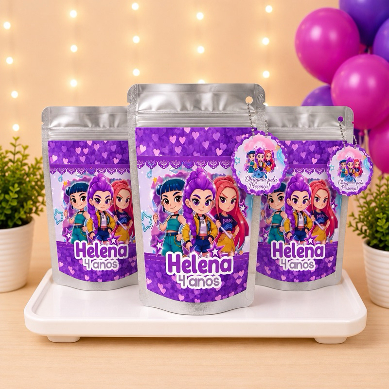 Saquinho Metalizado P Guerreiras do Kpop | Huntrix Personalizado | Lembrancinha de Festa | Aniversário