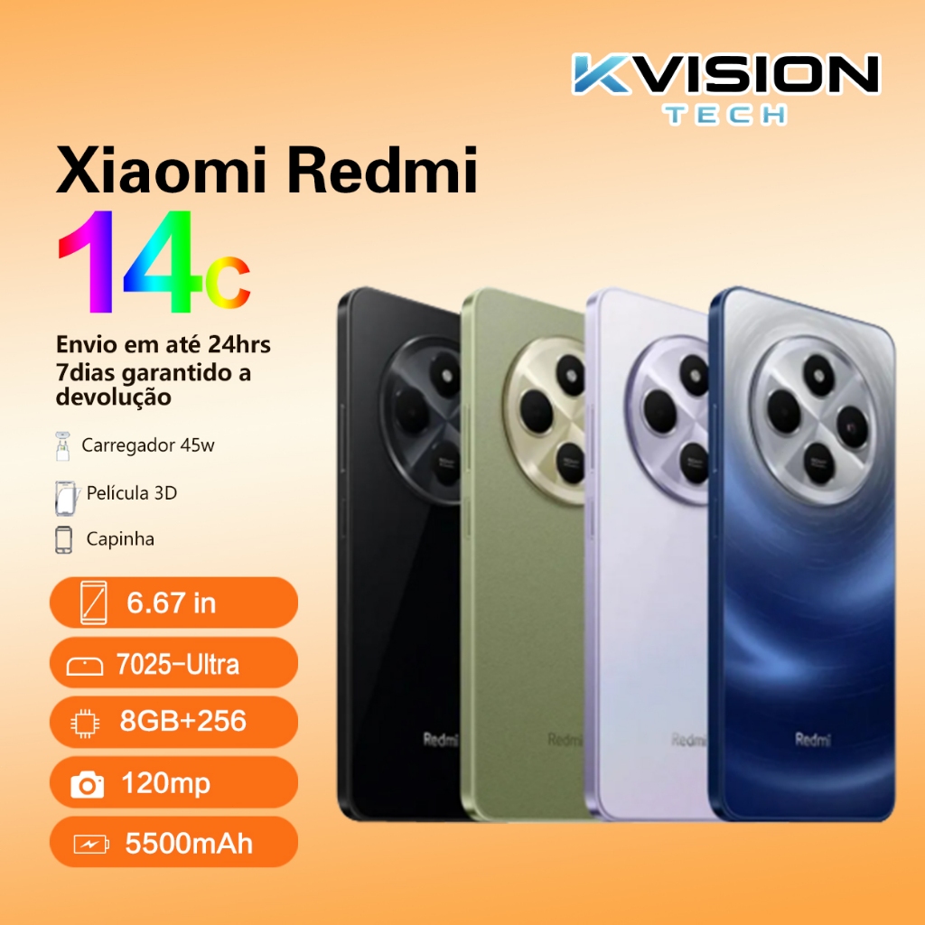 Smartphone Celular Xiaomi Redmi 14c 256gb  8gb RAM 128gb 4gb Dual Sim 50MP Global 14 c Lançamento