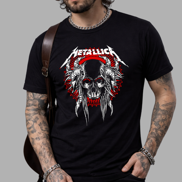 Camiseta Metalica Rock Internacional Caveira Skull Hardcore Camisa Blusa Unissex Masculino Feminino 100% Algodão