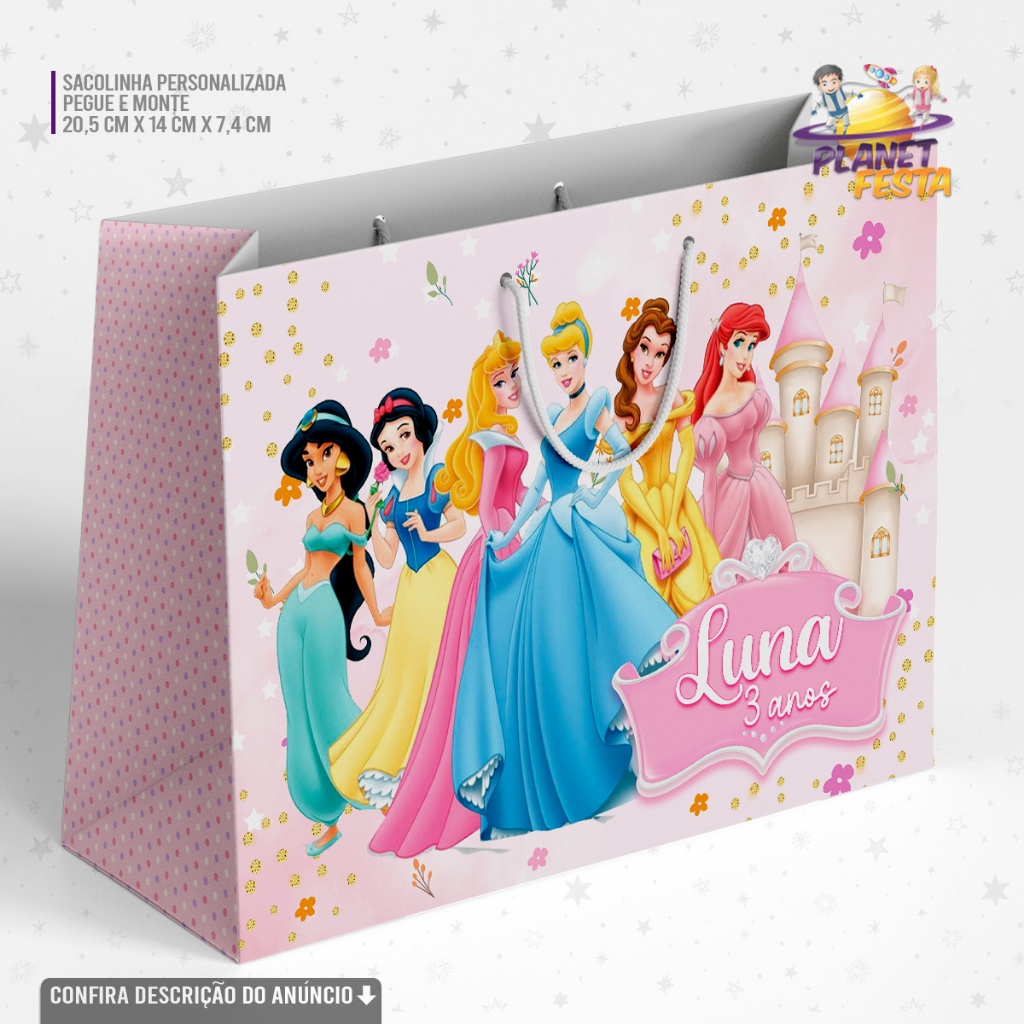 Sacolinha Personalizada Princesas Principes Lembrancinha Festa Infantil