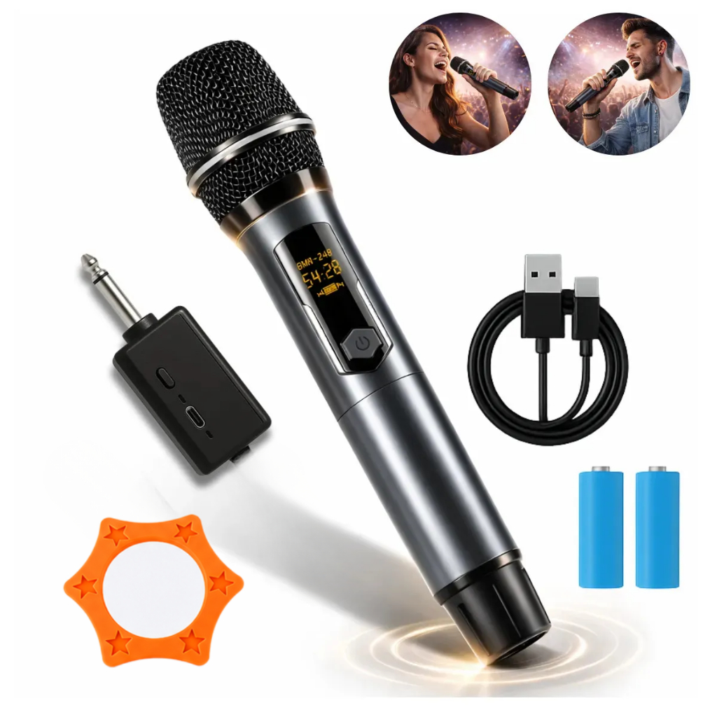 Microfone Sem Fio Recarregável Uhf Led Karaokê Palestras Shows Igrejas Apresentações Mzcell