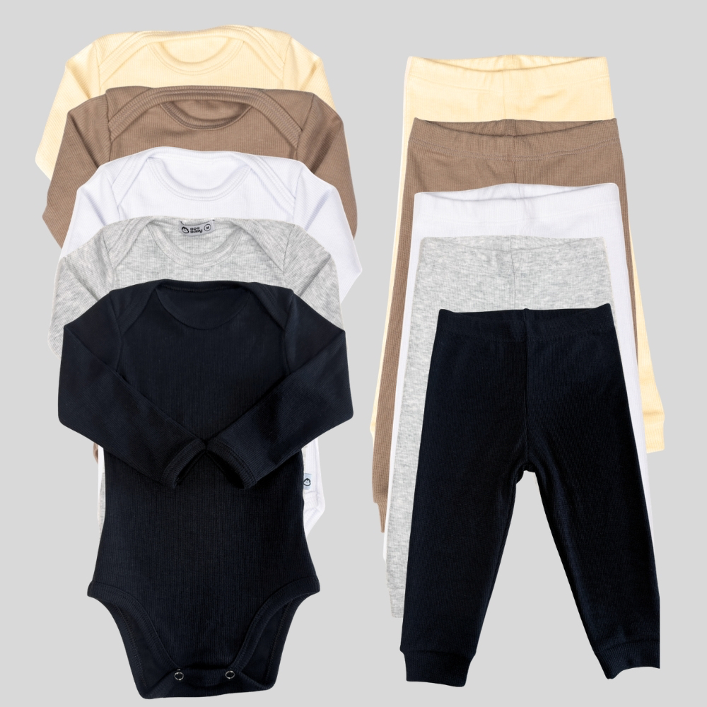 Kit conjunto Bebê  Lilobu 10 peças canelado Body Manga Longa e Calça Pagão super macio 24003-K5-C2