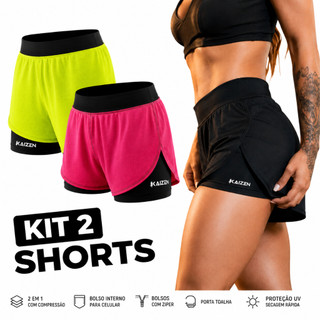 KIT 2 SHORTS FEMININO 2 EM 1 COMPRESSÃO para treinar na academia ou CROSS FIT