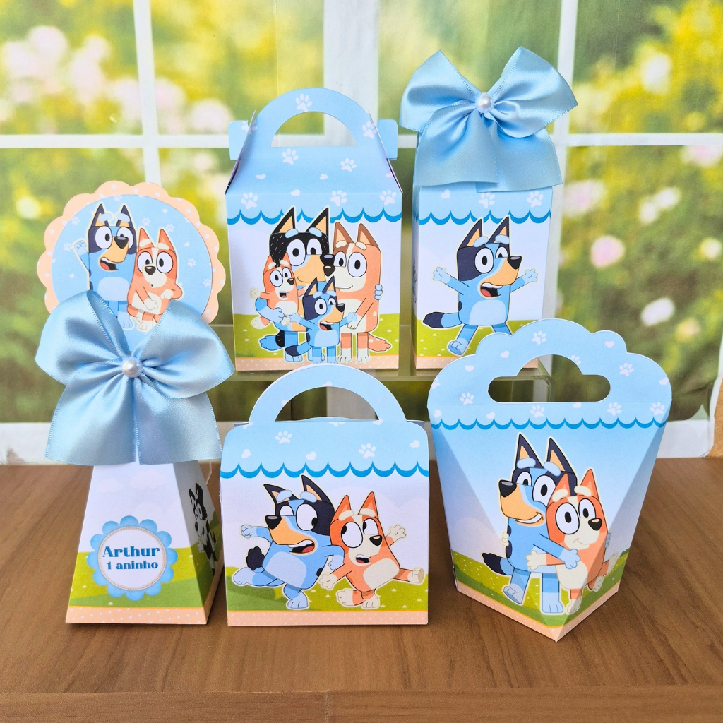 10 a 30 Caixinhas Bluey e Bingo Personalizadas Kit Festa Infantil Lembrancinhas Aniversário Infantil
