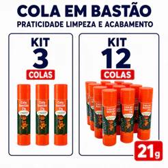 Kit Cola em Bastão 21 g Leo e Leo para Material Escolar Colagem Perfeita Não Tóxico Papel Cartolina