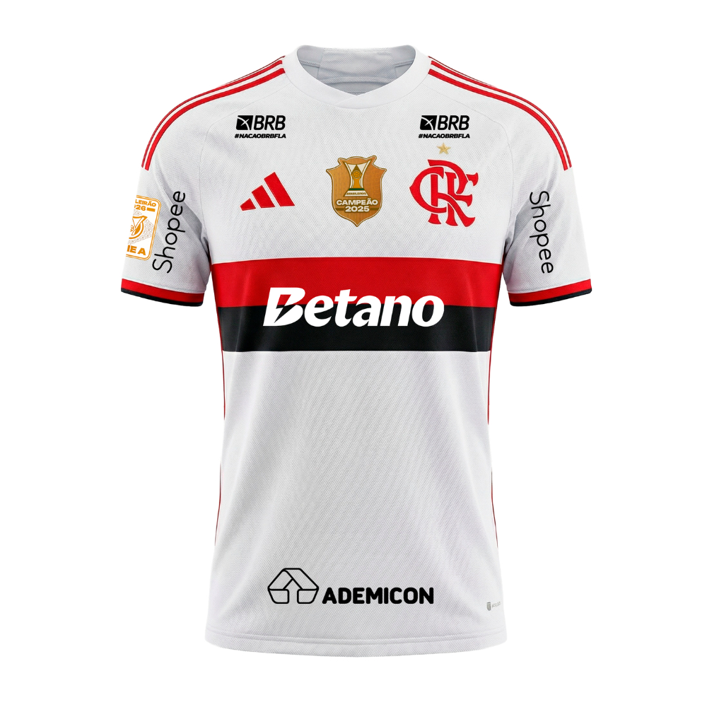 Manto 2 Flamengo Masculina Adidas 2026 - Kit Patrocínio + Kit Patchs Campeão Brasileirão 2025