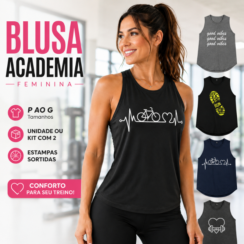 Blusa Academia Feminina Fitness Regata para Treino Caminhada Corrida P ao G |488| Lançamento