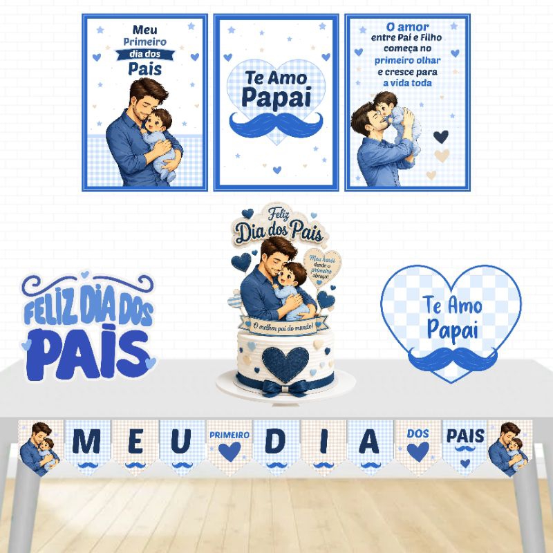 Kit Festa Só um Bolinho-Dia dos Pais- Decoração Aniversário/Mesversario infantil-Kit Personalizado completo Dia dos Pais