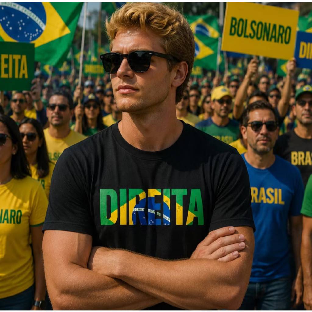Camiseta Masculina Direita Brasil 100% Algodão Estampada Casual Manga Curta Premium
