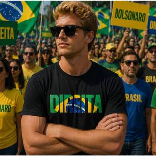 Camiseta Masculina Direita Brasil 100% Algodão Estampada Casual Manga Curta Premium