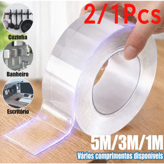 5/3/1M Fita Dupla Face Transparente NanoGel Extra Forte, Reutilizável, Adesiva de Silicone para Parede, Porta