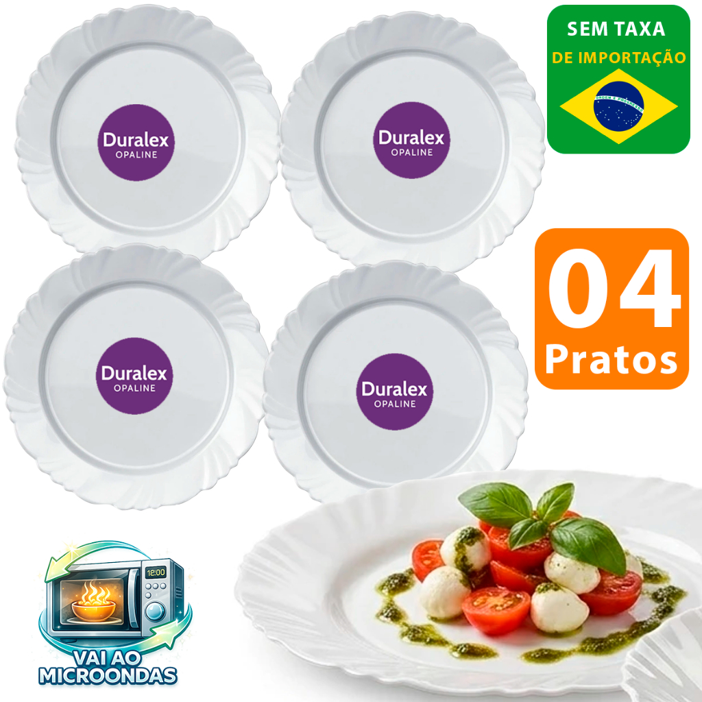 Kit jogo de Pratos Petala Branco Raso 4 unidades de vidro temperado Duralex Branco Opaline