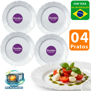 Kit jogo de Pratos Petala Branco Raso 4 unidades de vidro temperado Duralex Branco Opaline