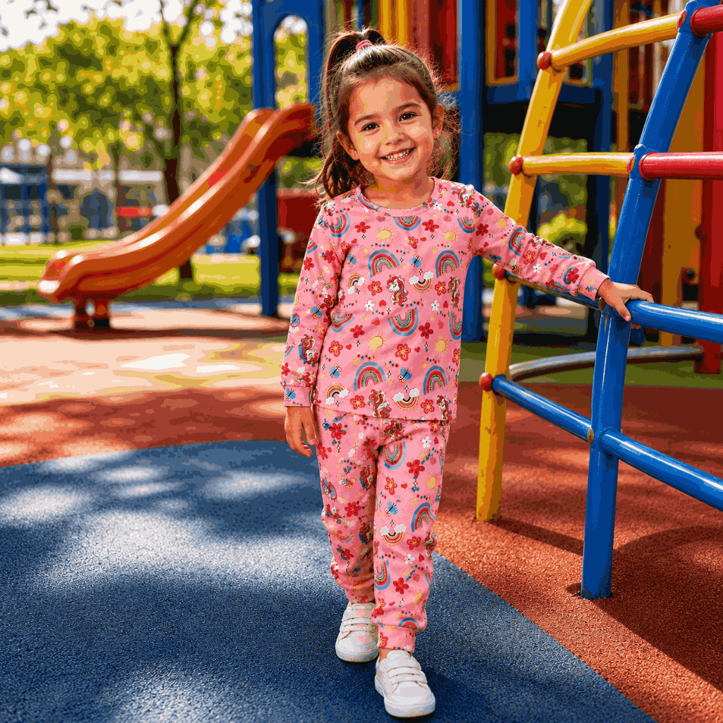 Conjunto Infantil Térmico Menina Unicórnio Manga Longa Rosa Confortável Inverno