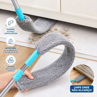 Espanador Retrátil Flexível Microfibra Cabo Extensível Aço Inox Limpa Pó Janelas Móveis Duhome