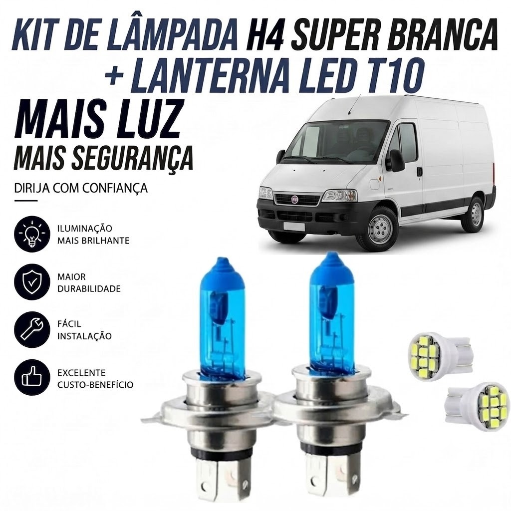 Lâmpada farol ALTO / BAIXO - SUPER BRANCA FIAT DUCATO 1998 ATÉ 2004