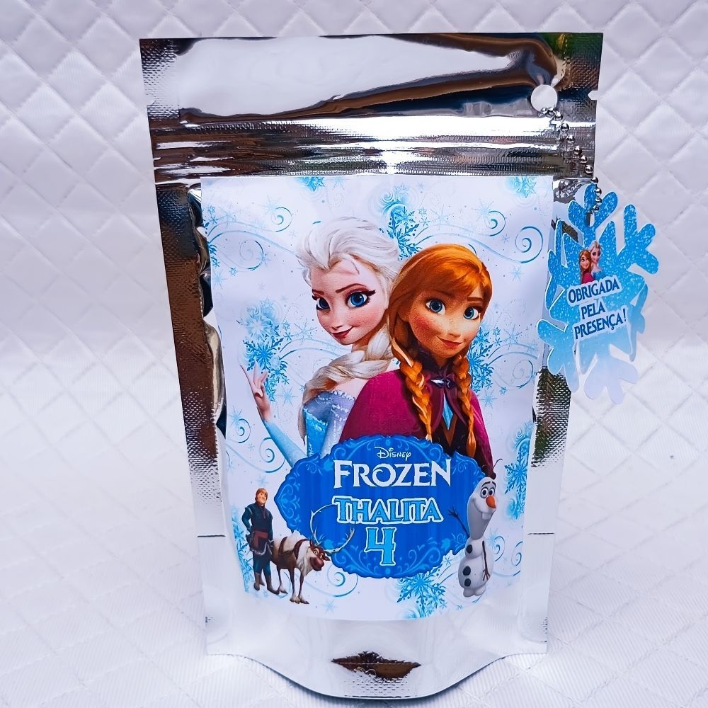 Saquinho Metalizado Zip Lock 10x15 ou 12x19 cm personalizado FROZEN lembrancinha aniversário festa infantil