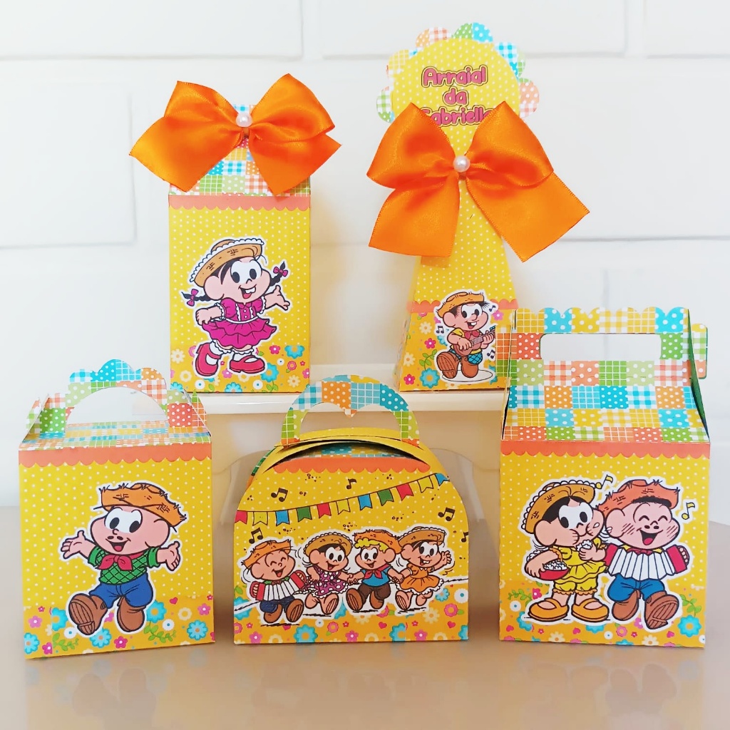 Kit Festa Arraial Festa Junina Turma da Mônica | Caixinhas Personalizadas Aniversário Lembrancinhas Mimos