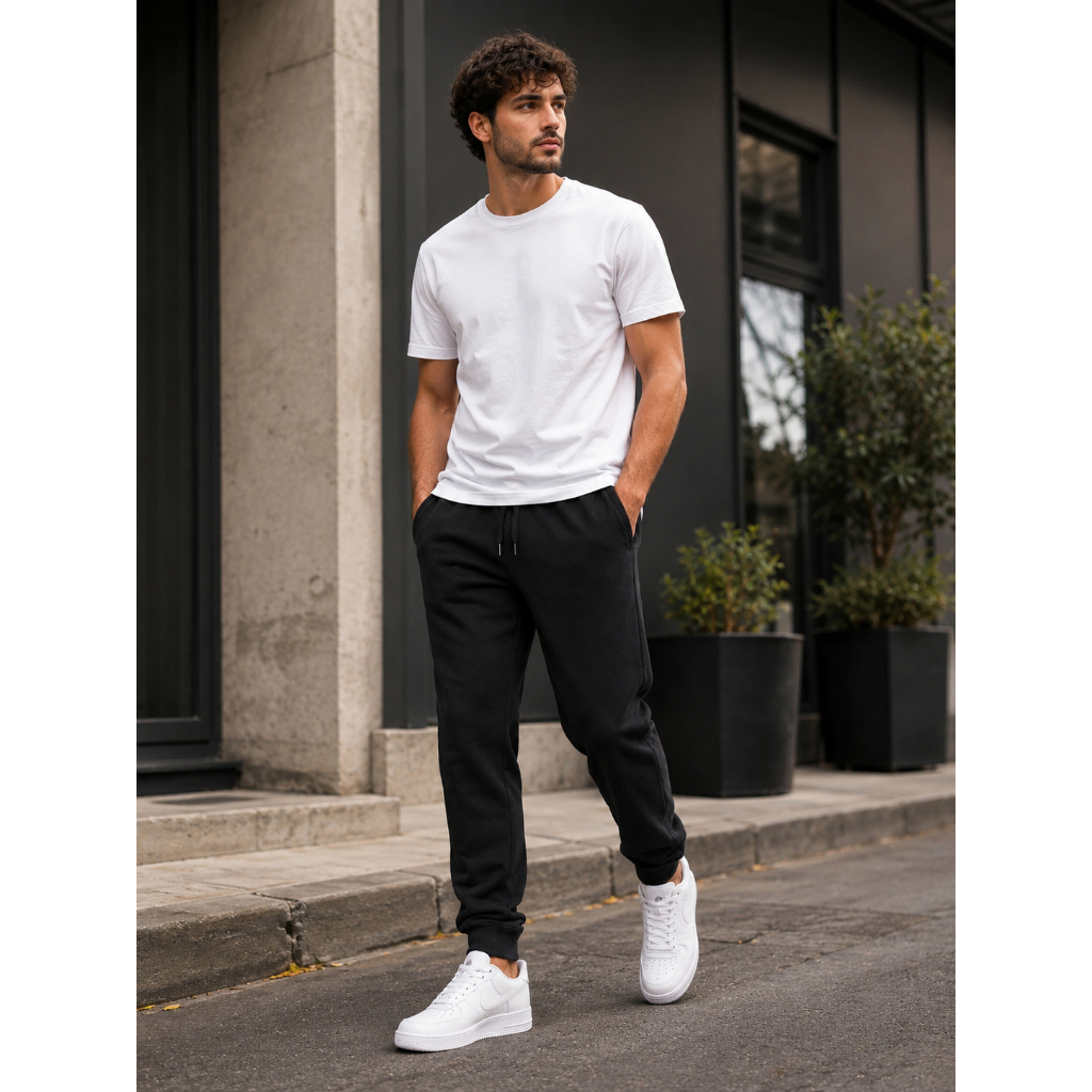 Calça Moletom Jogger Adulto Masculina Básica Lisa com Cordão e Bolsos