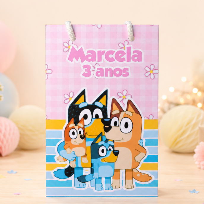Sacolinha Surpresa Personalizada BLUEY (menina)  - Com Alça -  PEGUE E MONTE
