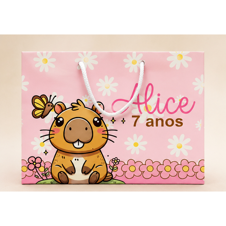 Sacola  Personalizada | Sacolinha | Lembrancinha | Mimos | Aniversário PEGUE E MONTE CAPIVARA