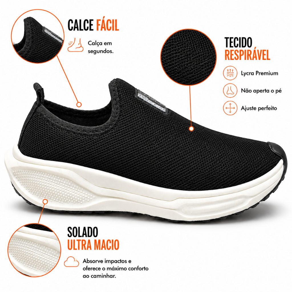 Tênis Meia Feminino SlipOn Calce Fácil Casual Esportivo Confortável para Academia Sneaker