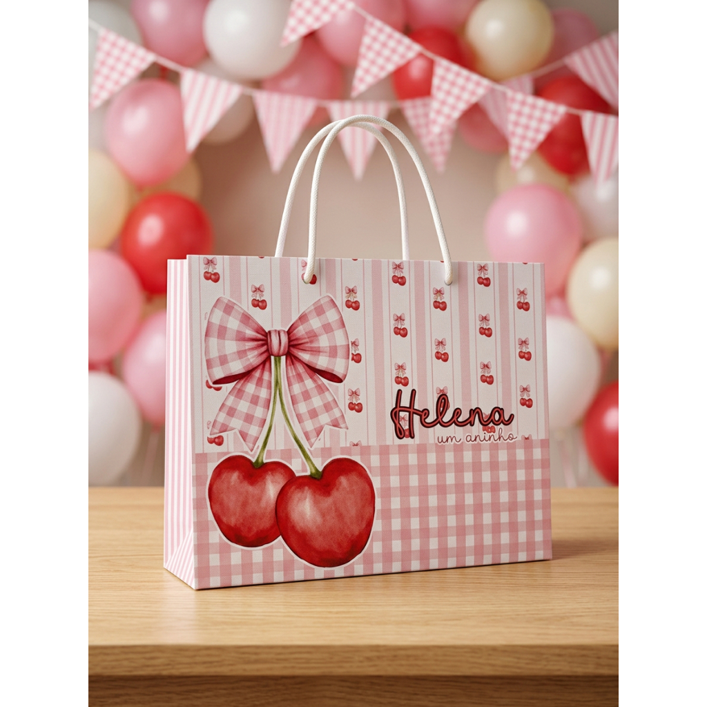 Sacolinha Personalizada Cerejinha para Festa Infantil | Lembrancinha de Aniversário | Pegue e Monte
