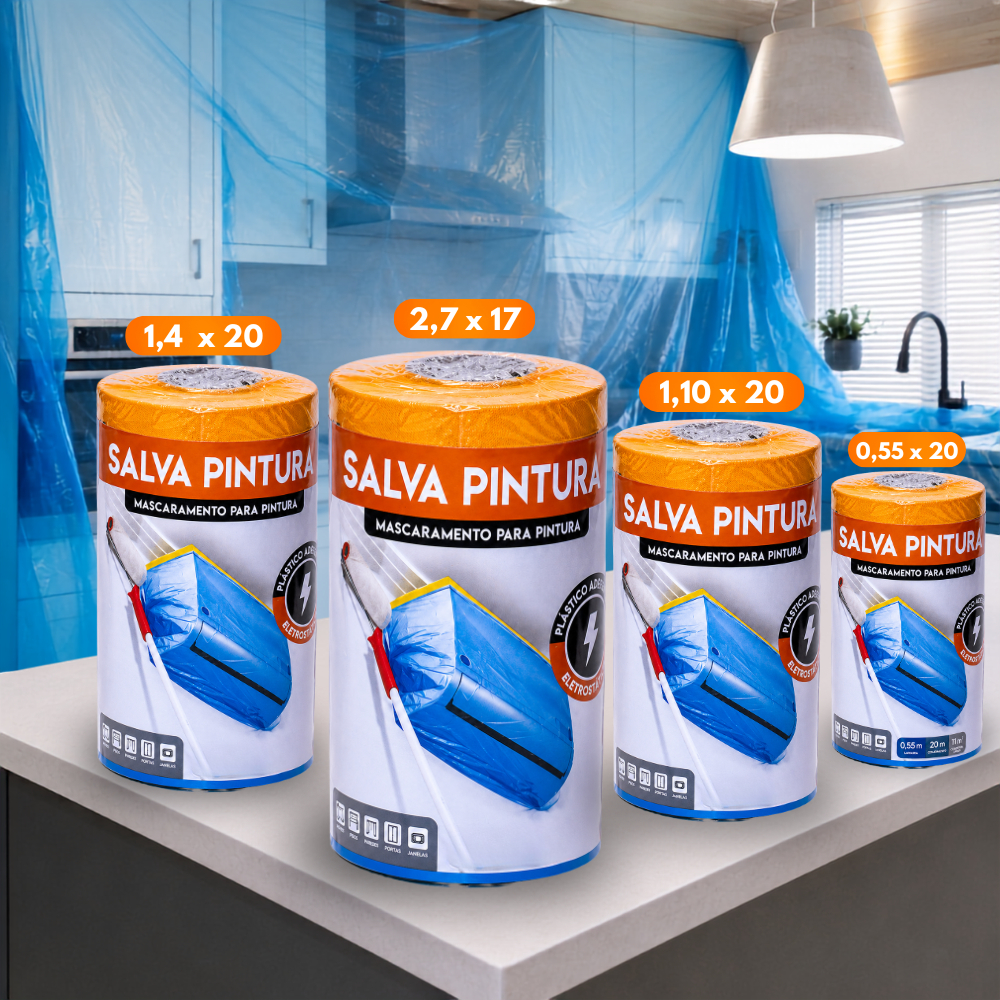 Protetor de Tinta Salva Pintura proteção contra poeira rolo de pintura reforma com fita Salvabras