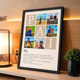 Quadro Pai - Personalizado Com Fotos e Moldura de Madeira