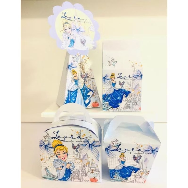 Kit pegue e monte lembrancinha personalizada kit festa Cinderela Princesa festa infantil caixas personalizadas