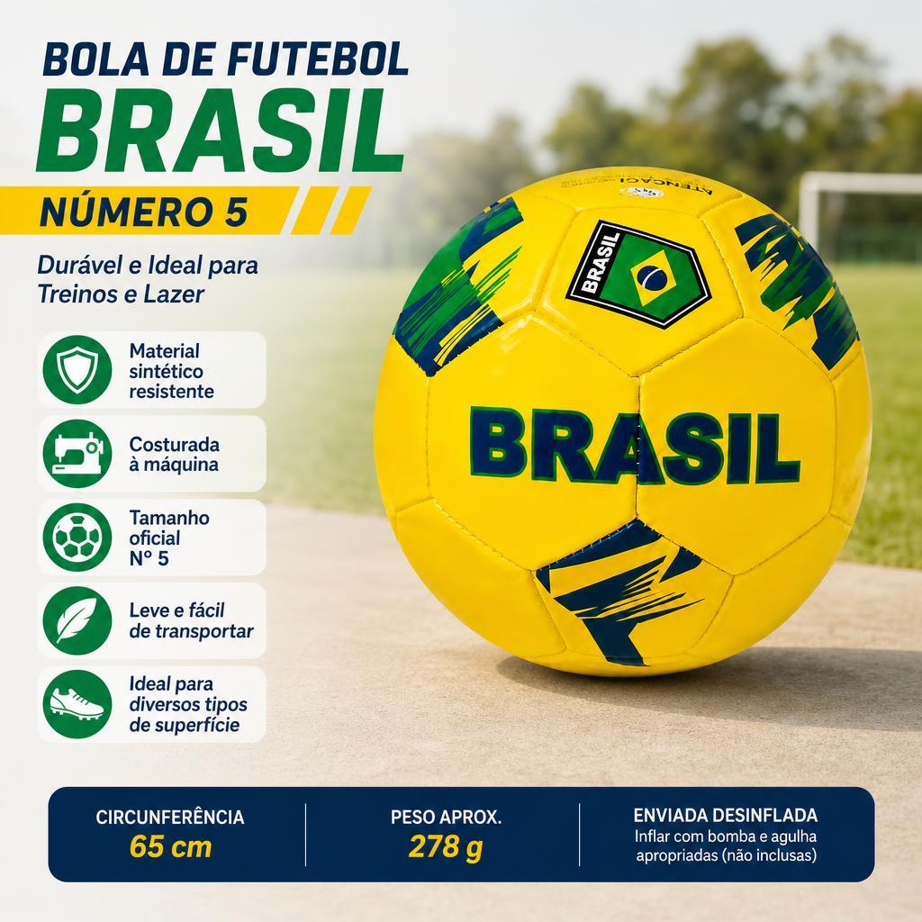 Bola de Futebol Brasil Número 5 Amarela - campo copa oficial tamanho mundo jogo verde bomba kit