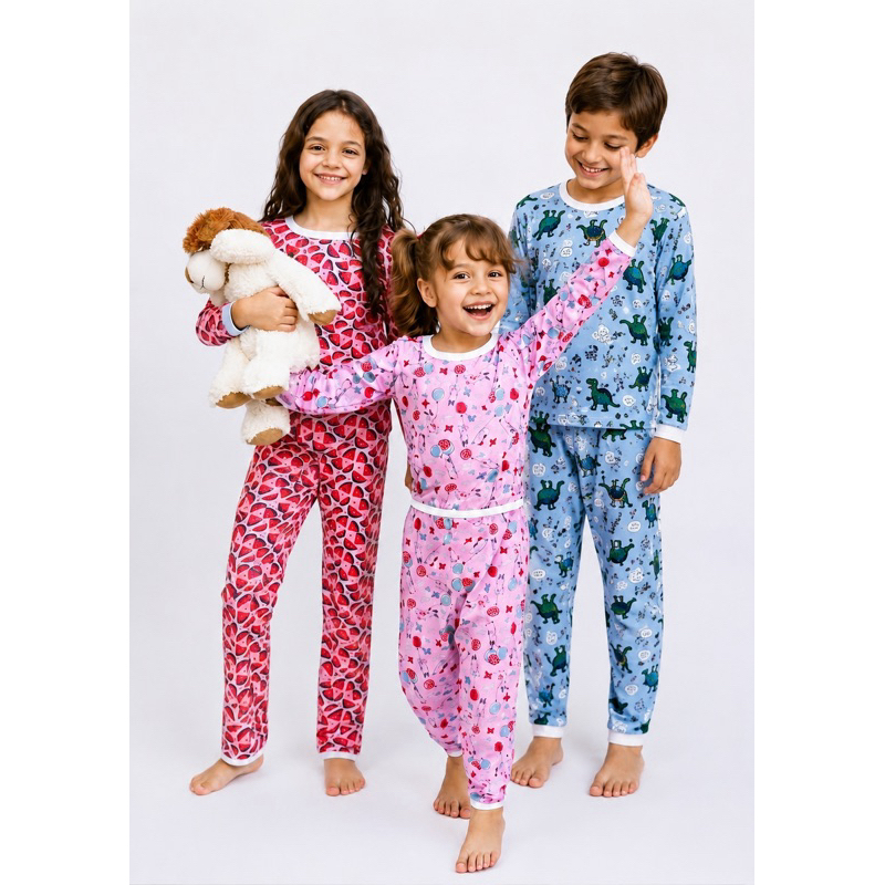 Kit Pijama Infantil Manga Longa (0 a 7 anos)! Estampado e confortável! (feminino e masculino)
