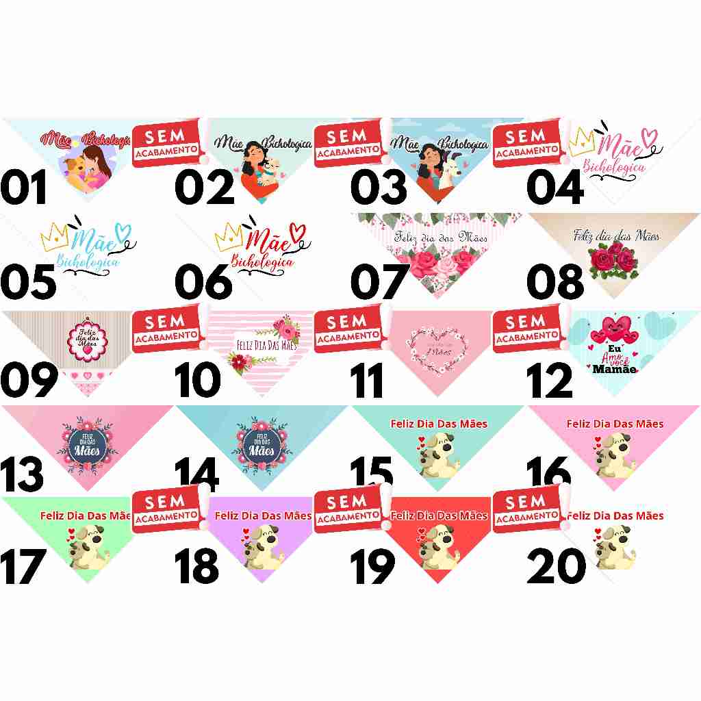 60 Bandanas Tamanhos P M G, 20 P 25 M 15 G Sem Acabamento Dia das Mães Estampas Variadas Pet Shop