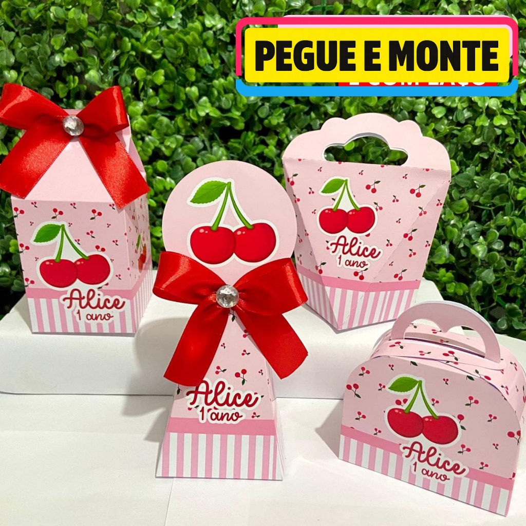 Kit Caixas Personalizadas CEREJINHA Lembrancinhas Festa Infantil Aniversário Desmontadas