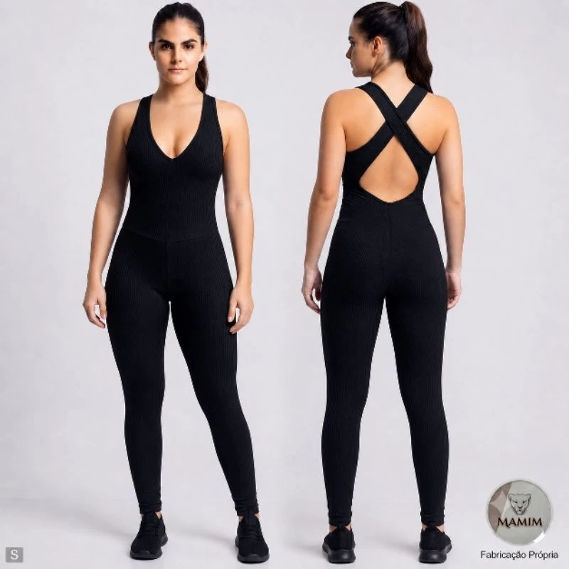 Macacão / Macaquinho Longo Feminino Fitness Canelado Premium Academia Sem Bojo Zero Transparencia, Modela Bem O Corpo — imagem 1