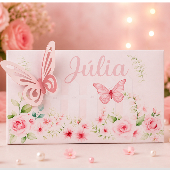 Caixa Kit Kat Personalizada Jardim das Borboletas | Jardim Encantado – Lembrancinha para Festa Infantil