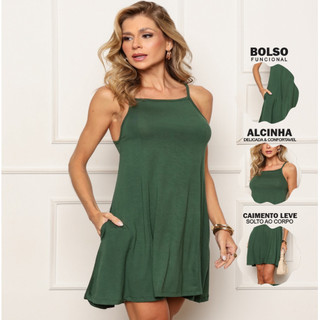 Vestido De Alcinha Soltinho Casual Verão Com Bolso Vestidinho Curto Com Elastano Fresquinho Plus Size