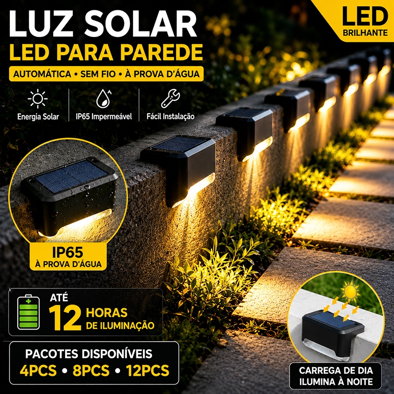 Kit 4/8/12 Luminária Solar LED para Escada e Corrimão IP65 Sem Fio Luz Automática Externa