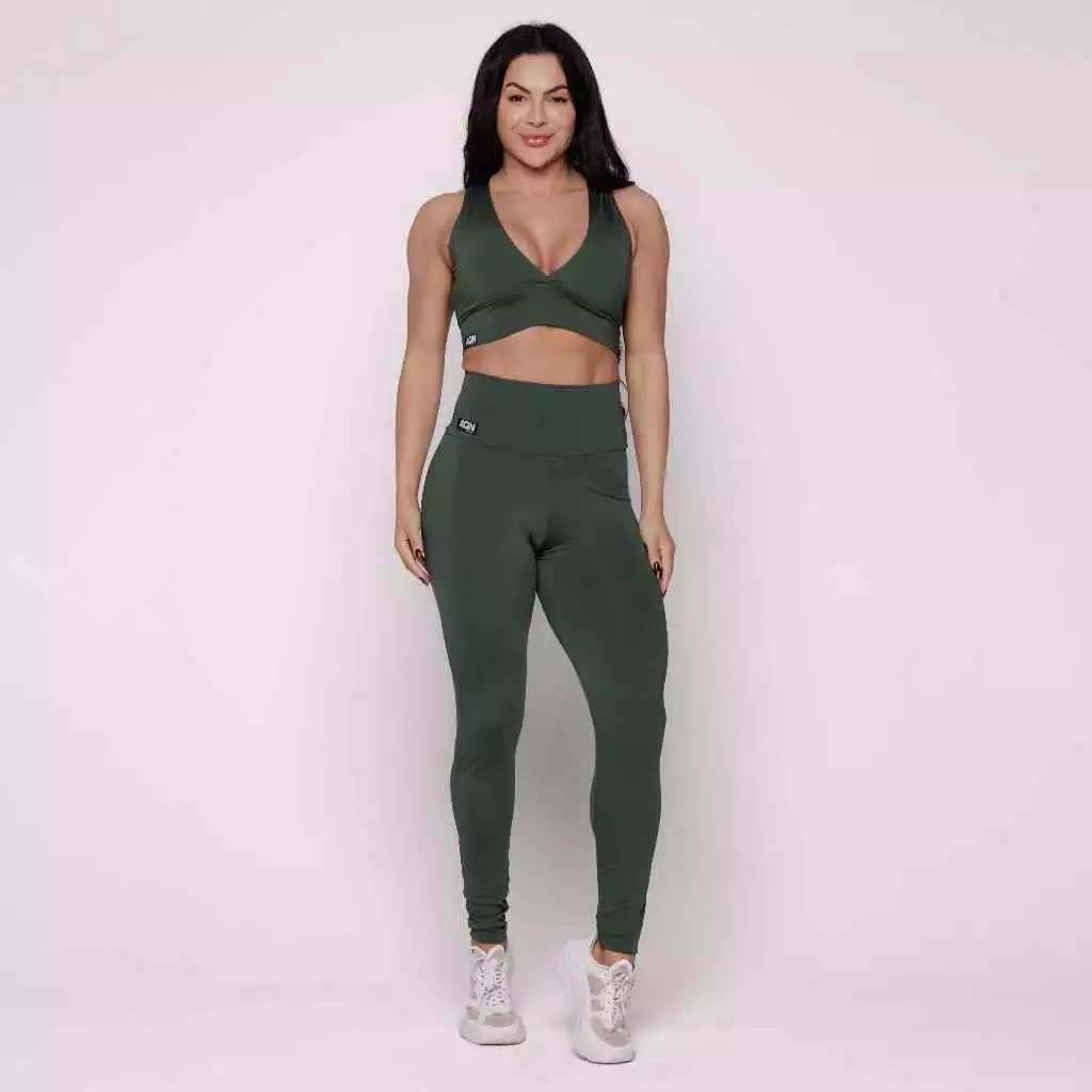 Conjunto Academia Fitness Basic Verde Musgo Treino Bojo Forro Duplo AQN SPORT — imagem 1