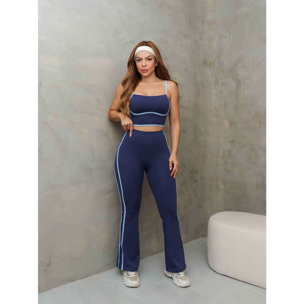 Conjunto Fitness Feminino Top e Calça Flare Cintura Alta Academia Esportivo Yoga SD4025