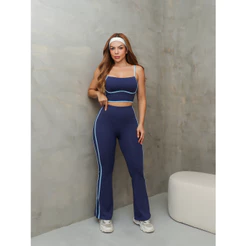 Conjunto Fitness Feminino Top e Calça Flare Cintura Alta Academia Esportivo Yoga SD4025