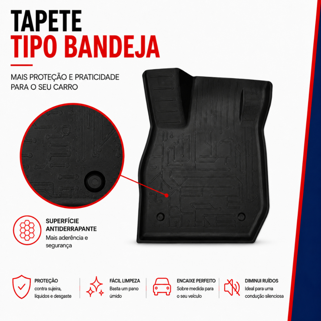 Tapete Bandeja GRID Polo 5 Peças Tpe Flexível 2017 a 2026 Bordas Elevadas · foto 2