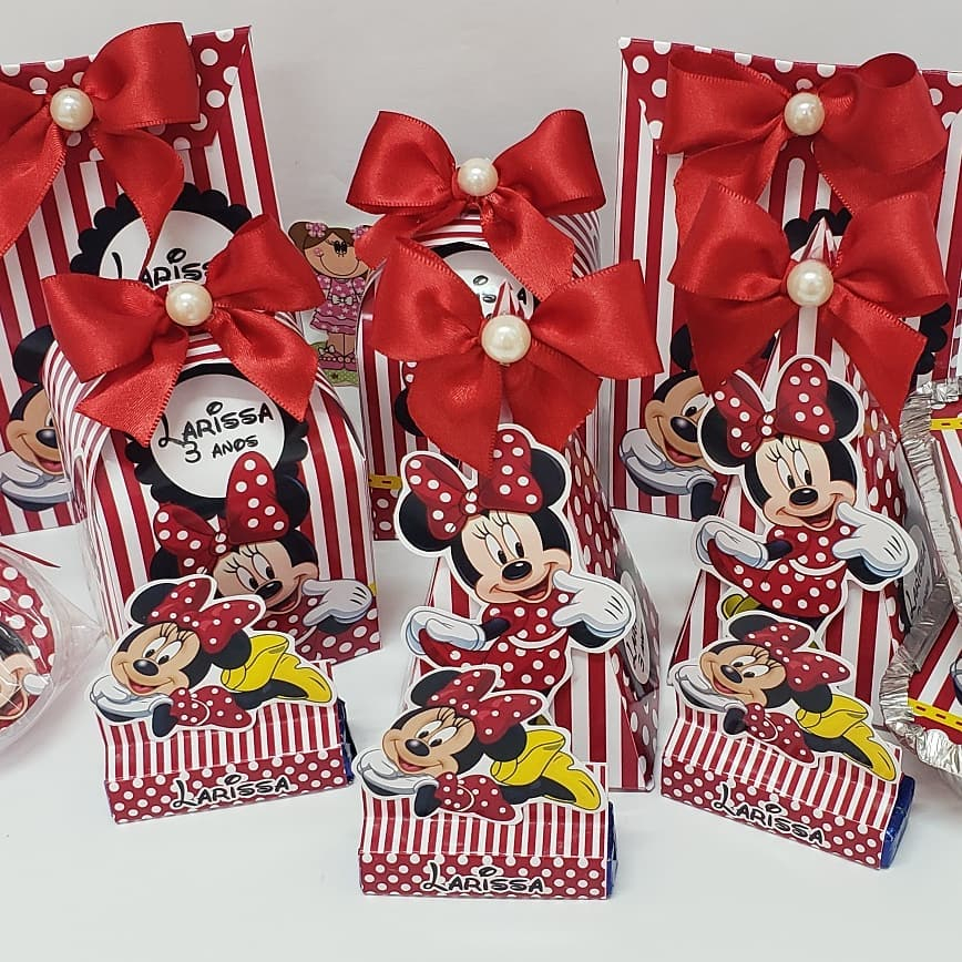 Kit Festa Minnie Vermelho Lembrancinhas Personalizadas Aniversário Festa infantil com Laço pronto - 30 peças