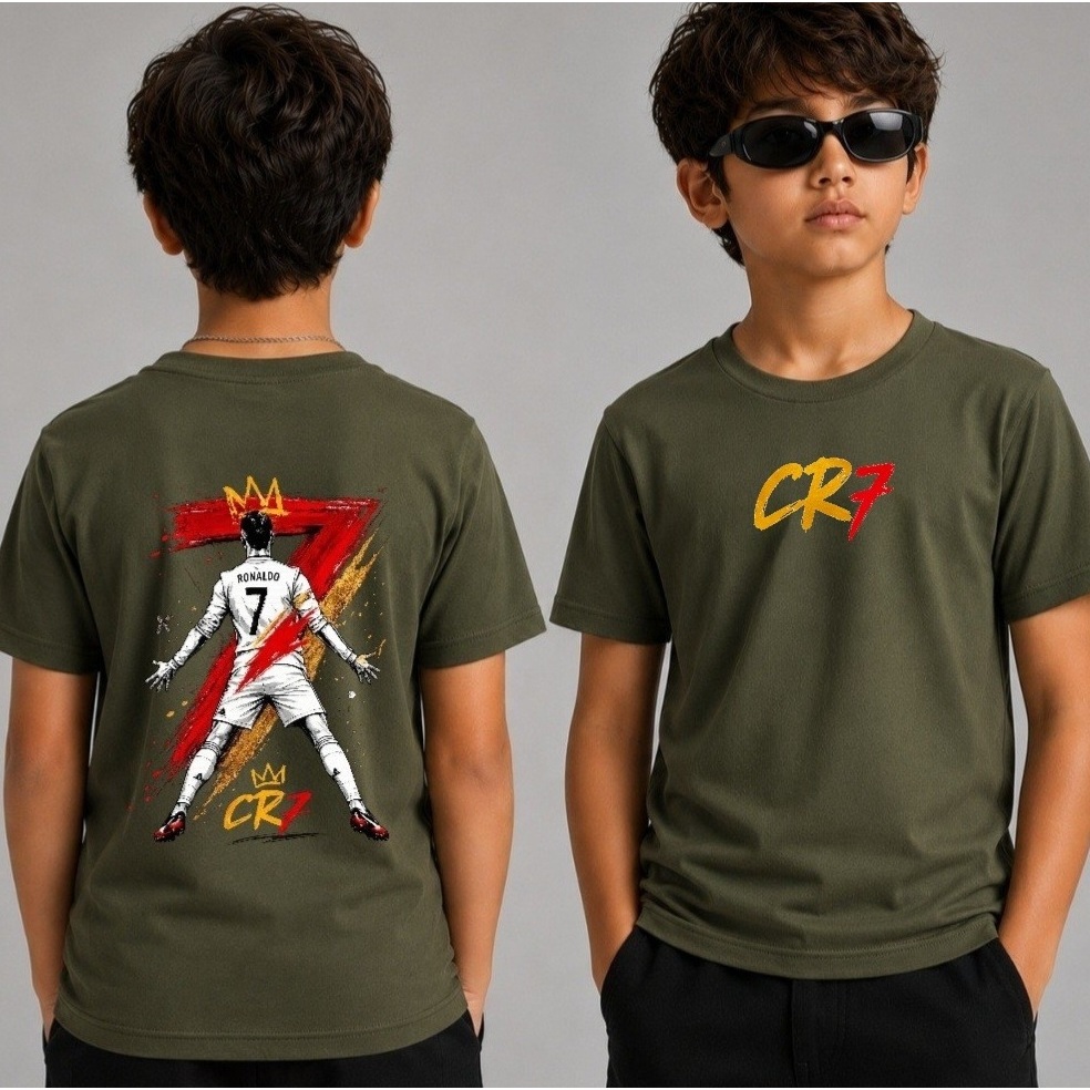 Camiseta Jogador CR7 Infantil Manga Curta Moda Criança 100% Algodão Cristiano Ronaldo Top