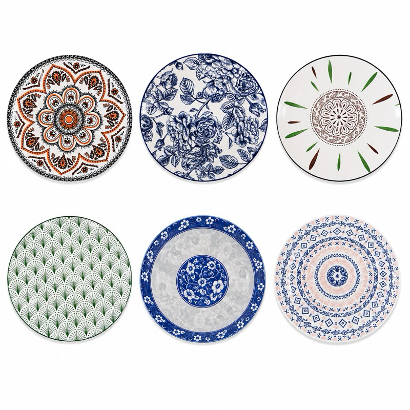 Jogo de Pratos Fundo Jantar Decorado Louça Cerâmica Lindo 12 6 peças Biona 22cm mesa posta elegante