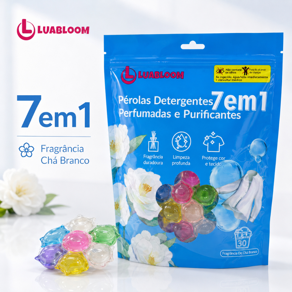 LUABLOOM Sabão Cápsula Lava Roupas 30un 7 em 1 Limpeza Profunda Aroma Suave