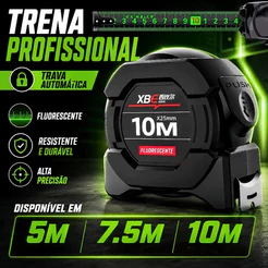 Trena Profissional 5m – Fita de Aço Inoxidável, Fluorescente e com Trava