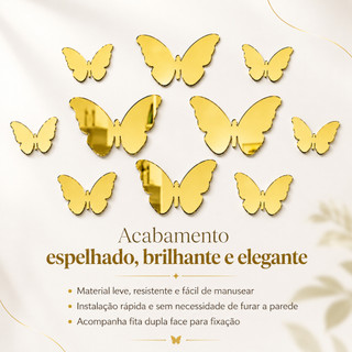 Kit Apliques Tags Borboleta 5cm Artesanato Lembrancinhas Acrílico Espelhado Decoração Quarto Sala Festa Adesivo Luxo